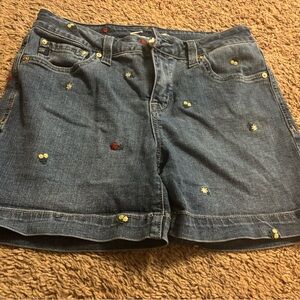 Seven7 Blue Jean Shorts with Floral Embroidery